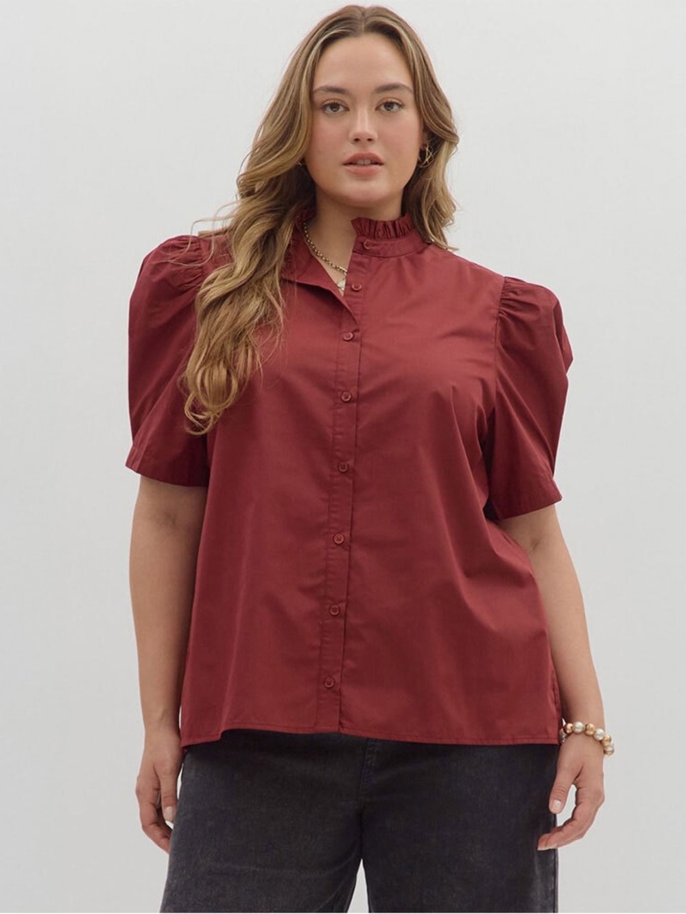 NWT Entro Puff Shoulder Short Sleeve Plus Size Top in Burgundy sz 2X